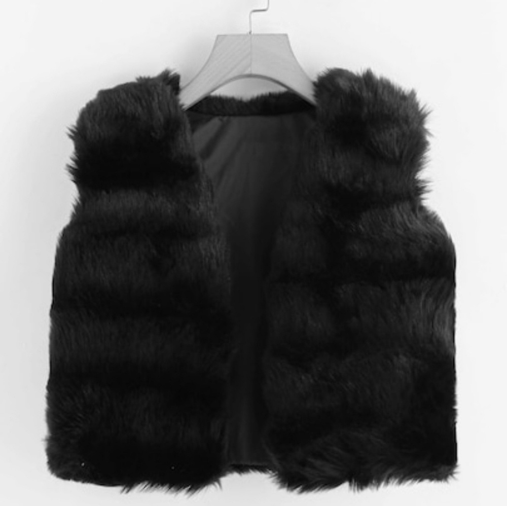 Womens Soft Furry Black Vest